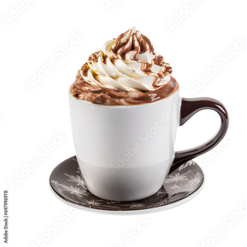 Mockup of a mug with hot chocolate and whipped cream, space for text, Christmas design. Generative AI.