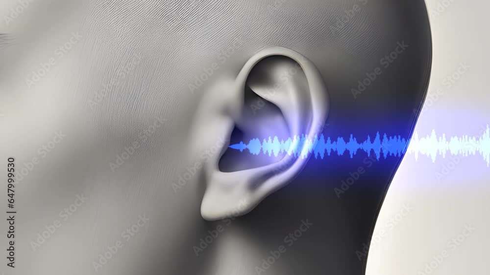 Ear and Sound Waves Animation Video footage 4k. motion graphics 3d design.