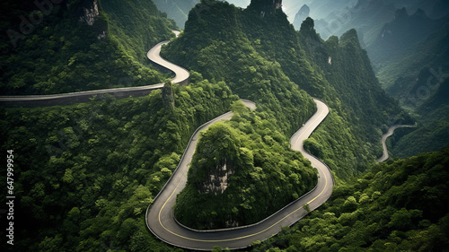 photograph of The winding road of Tianmen mountain national park, Hunan province, China,generative ai