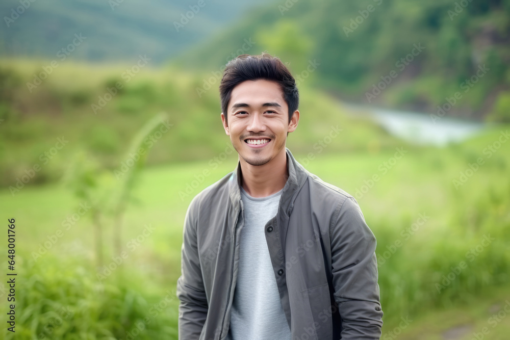 A Man Standing In Front Of A Lush Green Field A Man Standing In Front Of A Lush Green Field