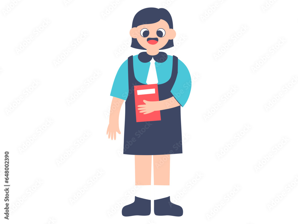 illustration of a cute child character, design element for celebrating Children's Day, cartoon character of a girl standing under a book