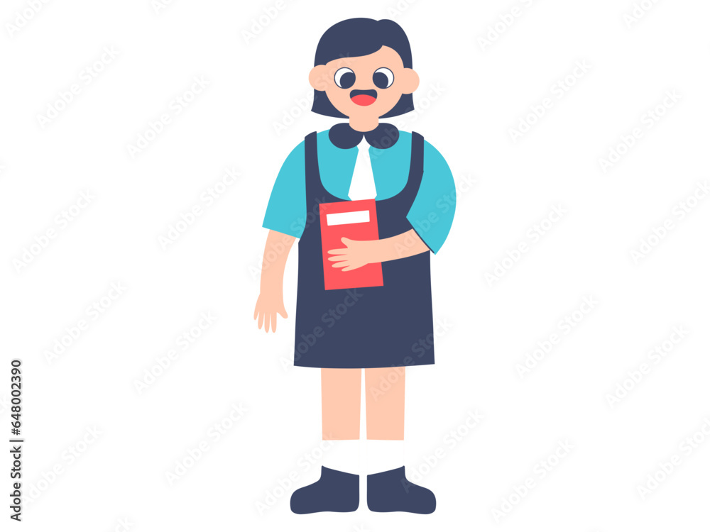 illustration of a cute child character, design element for celebrating Children's Day, cartoon character of a girl standing under a book illustration of a cute child character, design element for celebrating Children's Day, cartoon character of a girl standing under a book