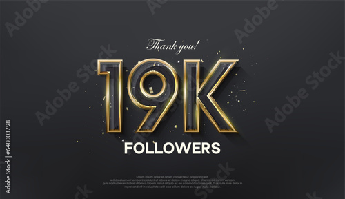 Golden line thank you 19k followers, with a luxurious and elegant gold color.