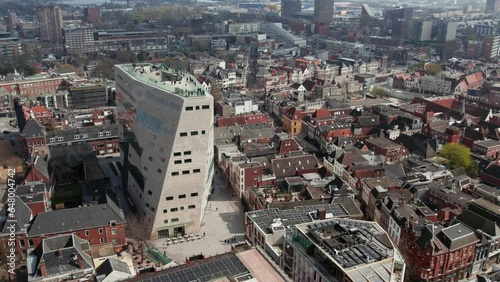 Aerial View Of Forum Groningen Cultural Center In Groningen, The Netherlands. - pullback photo