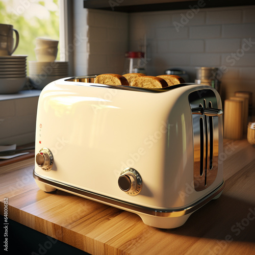 Toaster with toasts in the kitchen.