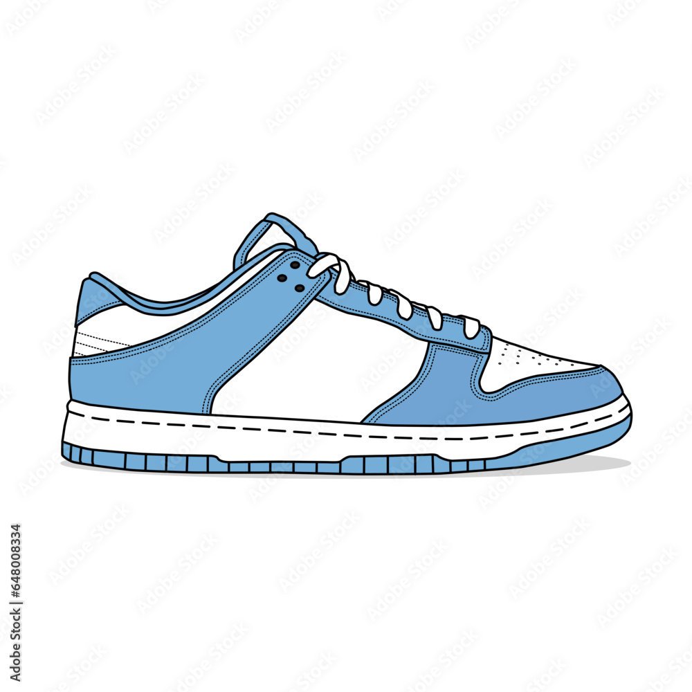 Blue and white low basketball shoe, isolated on white - obrazy, fototapety, plakaty 