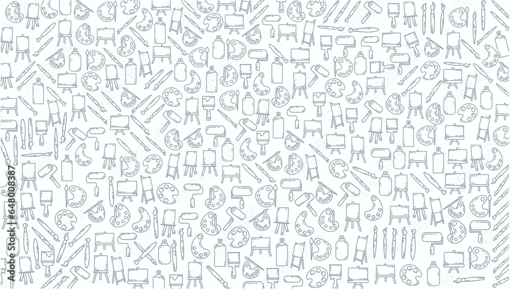 painting art drawing tools doodle background. art equipment line icon doodle background.