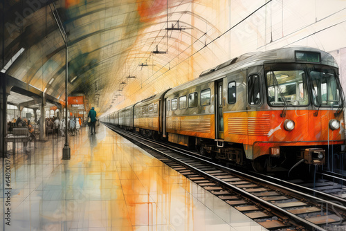Busy Train Station Platform Painted With Crayons