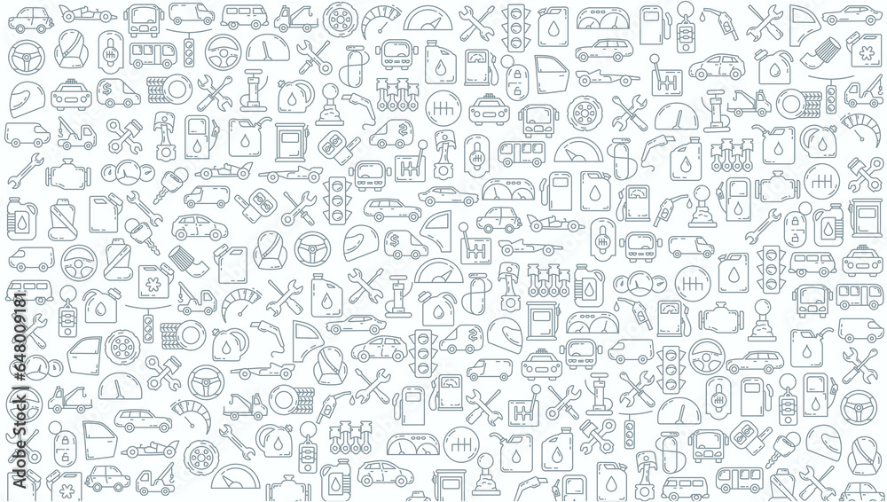 Car service maintenance doodle background. maintenance car parts line icon background.