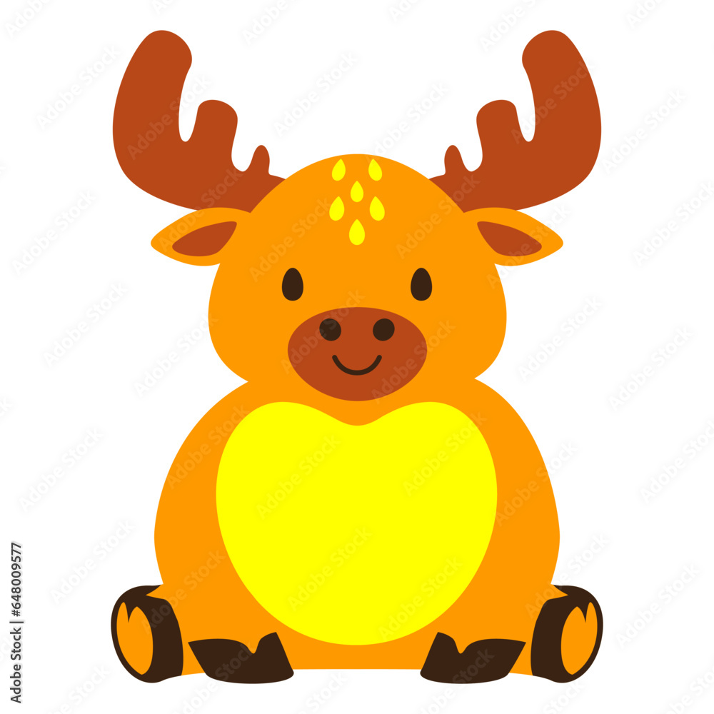 vector illustration of a cute cartoon deer in bright colors sitting adorable