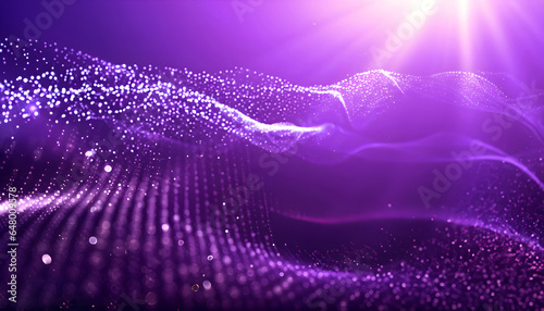 Digital purple particles wave and light abstract background with shining dots stars