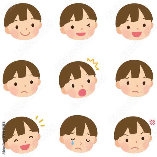 子供　男の子　小学生　表情セット　顔アイコン © koti