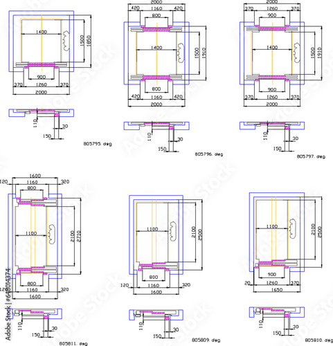 Vector sketch illustrating the technical design of an elevator plan with a size scale