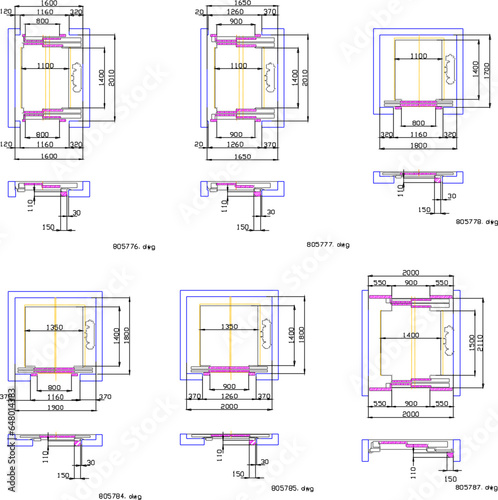 Vector sketch illustrating the technical design of an elevator plan with a size scale