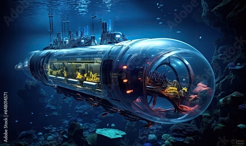 Photo of a submarine floating in the ocean with people inside