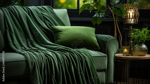 Modern Living Room with Green Velvet Comfort