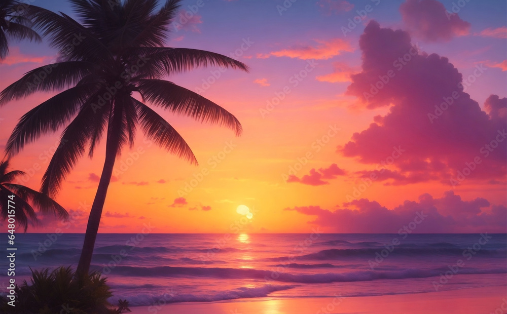 sunset on the beach. AI generated