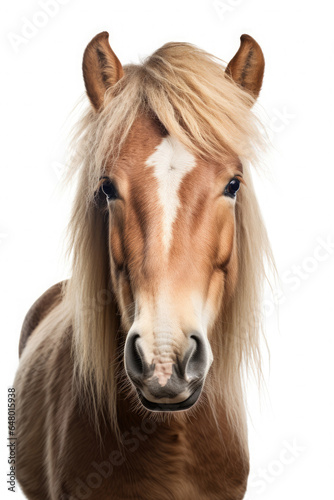 Horse face looking at the camera on a white background created with Generative AI Technology