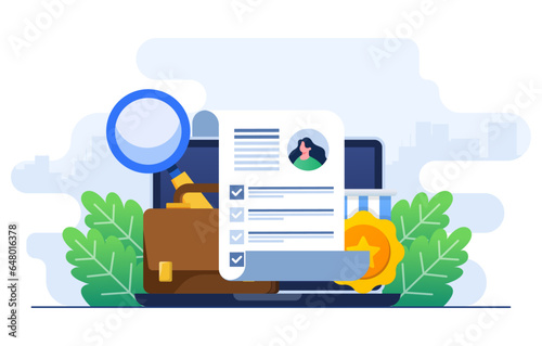 Online job applications or CV of a potential job candidate, Hiring concept flat illustration vector template, Job interview, Recruitment, We are hiring, Resume