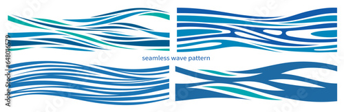 Set Seamless wavy curve wave free form repeat Pattern stripe. Abstract texture background template of Water, sea, aqua, ocean or river.