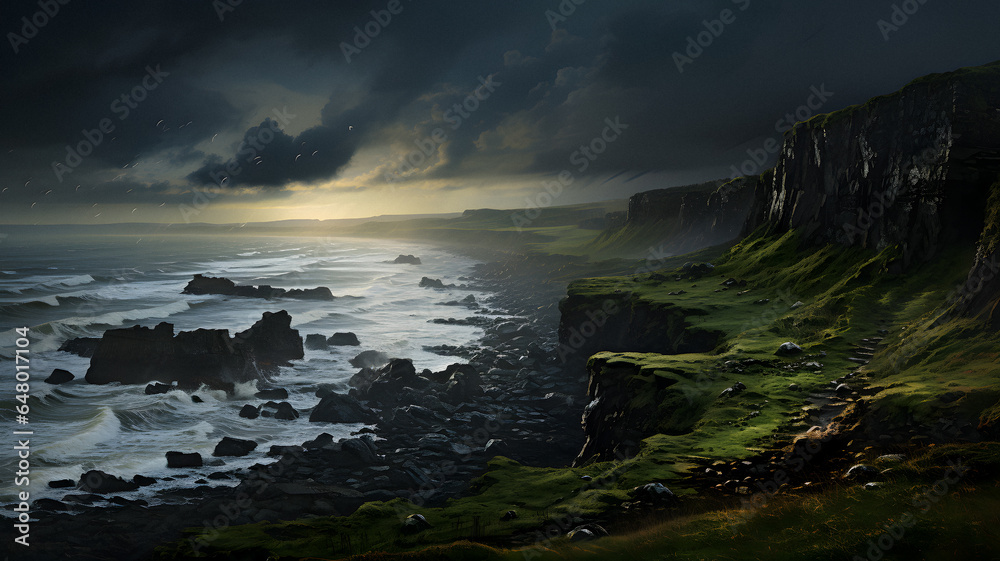 Obraz premium large cliff with a grassy area on the side of it Generative AI