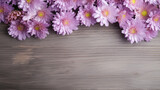 Spring floral background Fresh Aster flowers on soft gray vintage wooden background created with Generative AI Technology