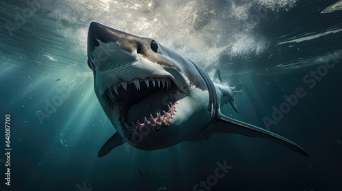 Predator Shark Attack in clear sea ocean waters created with Generative AI Technology