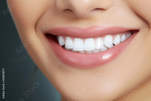 Close up of a woman smiling with clean teeth.Health concept.Created with Generative AI technology.
