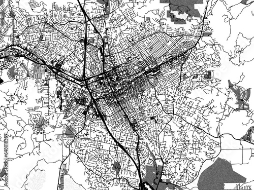 Greyscale vector city map of  Escondido California in the United States of America with with water, fields and parks, and roads on a white background.