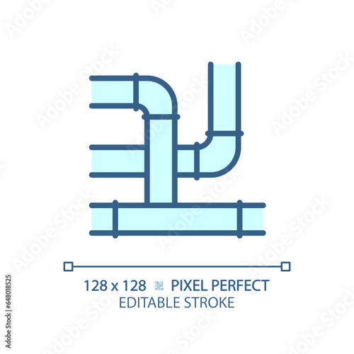 2D pixel perfect editable blue pipeline icon, isolated vector, thin line illustration representing plumbing.