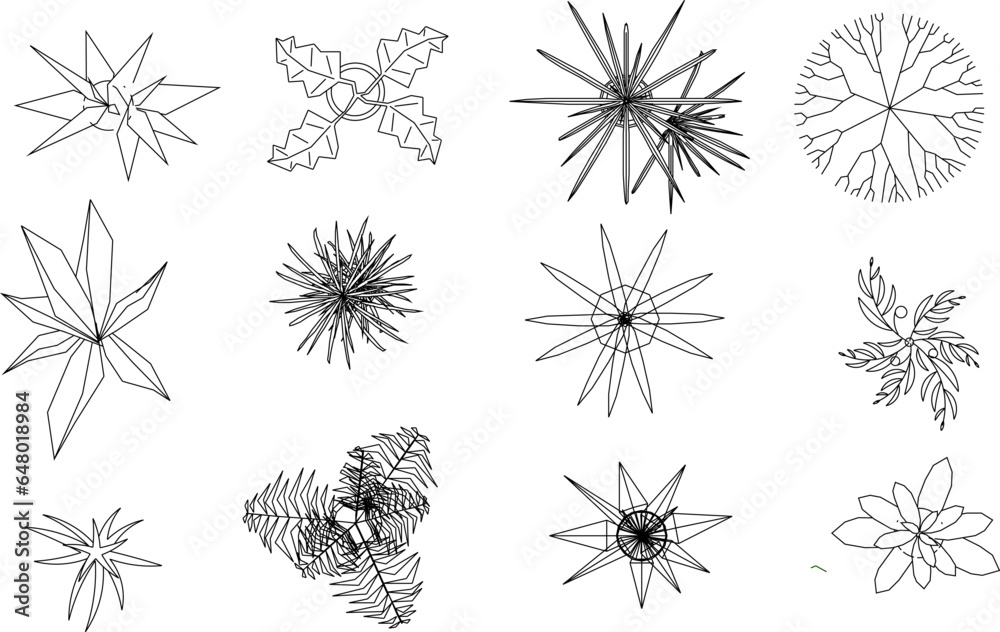 Vector sketch illustration clipart of trees and plants for completeness ...