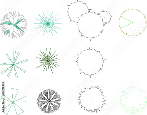 Vector sketch illustration clipart of trees and plants for completeness of images and designs seen from above 