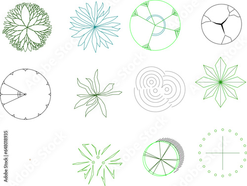 Vector sketch illustration clipart of trees and plants for completeness of images and designs seen from above