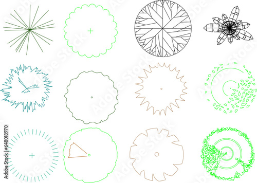 Vector sketch illustration clipart of trees and plants for completeness of images and designs seen from above