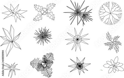 Vector sketch illustration clipart of trees and plants for completeness of images and designs seen from above