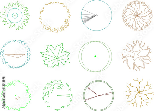 Vector sketch illustration clipart of trees and plants for completeness of images and designs seen from above