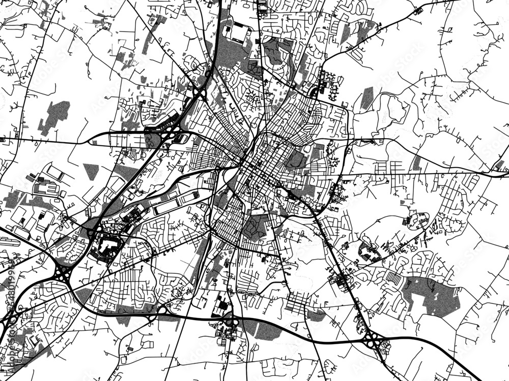Greyscale vector city map of  Hagerstown Maryland in the United States of America with with water, fields and parks, and roads on a white background.