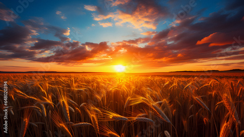 arafed wheat field with the sun setting in the background Generative AI © Ishika
