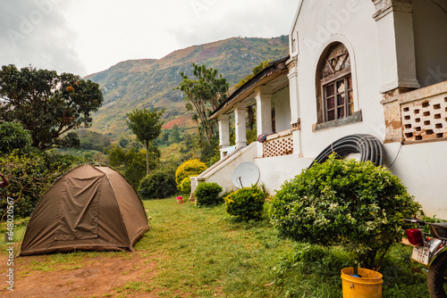 Camping tents at a campsite with a mountain view at a campsite at Morningside Campsite in Uluguru Mountains, Tanzania photo