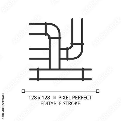 2D pixel perfect editable black pipeline icon, isolated vector, thin line illustration representing plumbing.