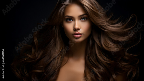 arafed woman with long brown hair and blue eyes Generative AI