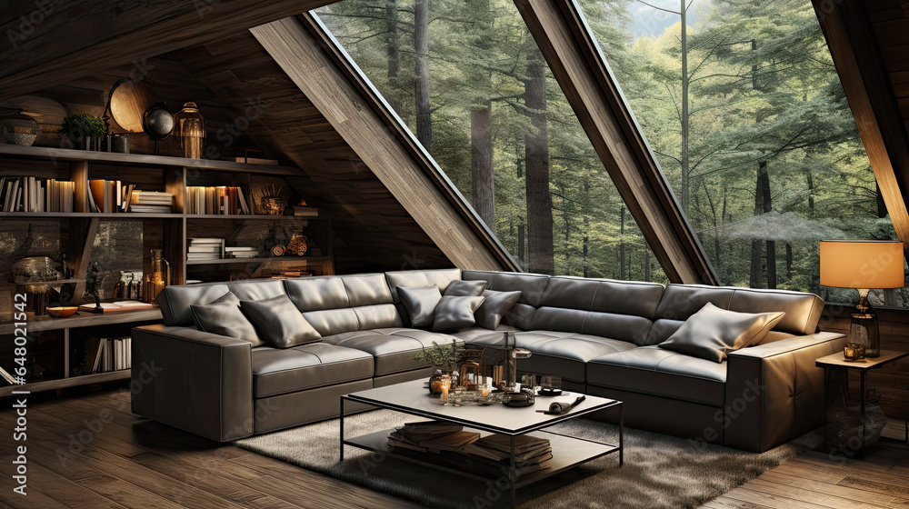 Minimalist Living Room with Forest View