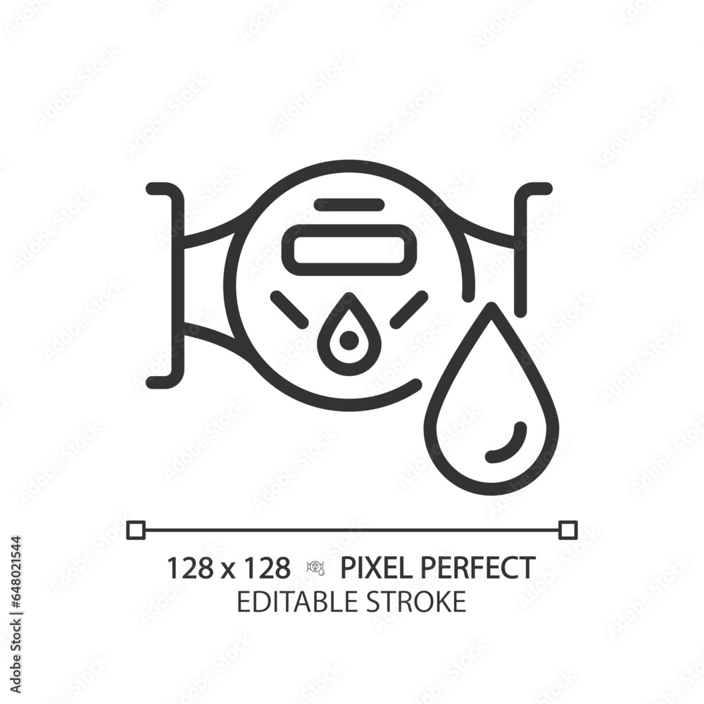 2D pixel perfect editable black water meter icon, isolated vector, thin line illustration representing plumbing.