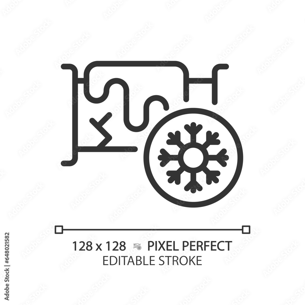 2D pixel perfect editable black cold water pipeline icon, isolated vector, thin line illustration representing plumbing.