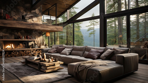 Minimalist Living Room with Forest View © Fatih