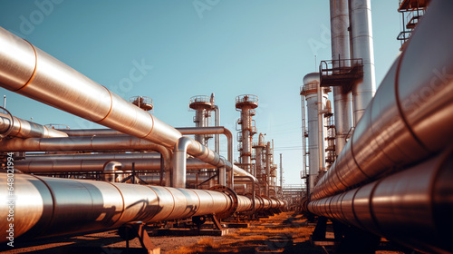 gas pipeline. petrochemical plant. oil refinery and industrial petroleum transfer processing in factory