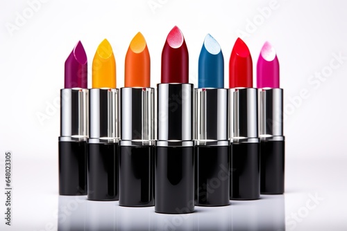 colorful lipsticks on white