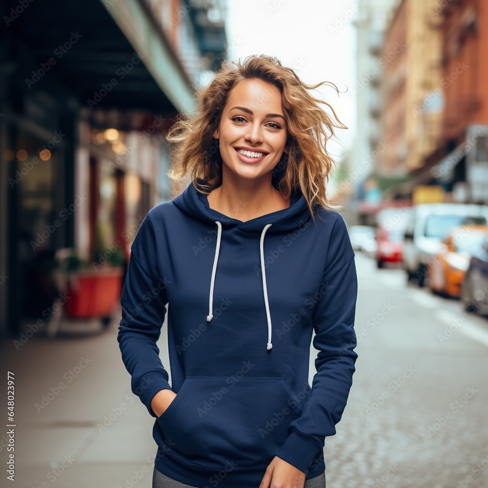 Illustration of a fashion portrait with plain hoodie mockup, AI Generated Illustration of a fashion portrait with plain hoodie mockup, AI Generated