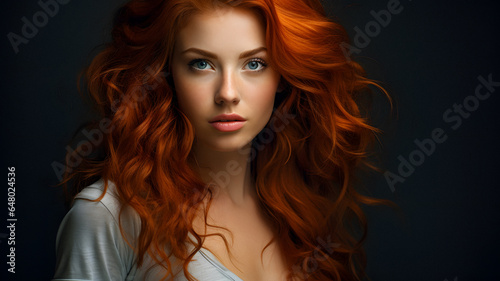 redhead haired woman with blue eyes and long red hair Generative AI