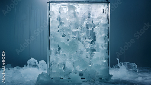 large glass filled with ice and water Generative AI